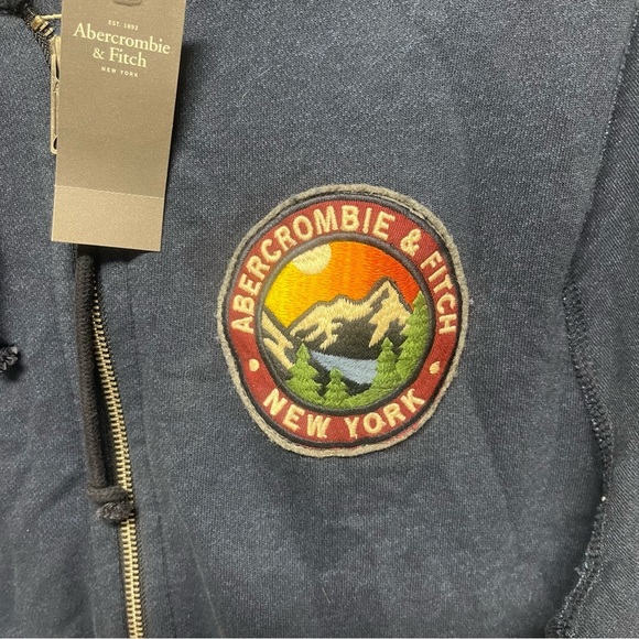 Abercrombie & Fitch Camp Scout Patch Logo Full Zip Blue Hoodie Size Small NWT - Picture 2 of 6